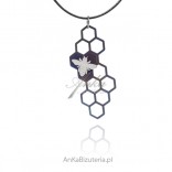 Silver pendant BEE on a honeycomb with titanium