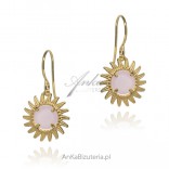 Gold-plated silver earrings with pink quartz SUNFLOWERS