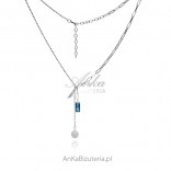Silver TIE necklace with blue zircon - Feminine delicate jewelry