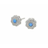 KWAITKI silver earrings with white zircons and blue opal