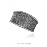 Adjustable oxidized silver ring WAVES
