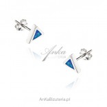 Silver earrings TRIANGLES with blue opal