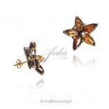 Gold-plated silver earrings with cherry amber with scales