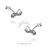 Silver infinity earrings with colored zircon