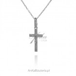 Silver rhodium plated cross with the image of Jesus on the Cross