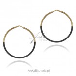 Gold-plated silver earrings ROUNDS 4.5 cm with black enamel