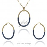 Gold-plated OVAL jewelry set with navy blue enamel