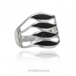 Silver ring with black enamel wide