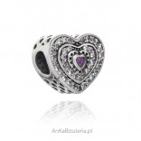 Silver pendant Charms HEART with zircons
