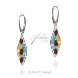 Silver earrings with amber and turquoise