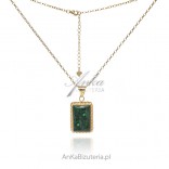 Beautiful malachite pendant with chain - gold-plated silver