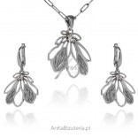 Set of silver jewelery with zircon MAGNOLIA FLOWER
