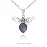 Silver BEE pendant with gray ulexite