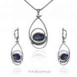 A set of silver jewelry with navy blue ulexide ELŻBIETA