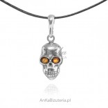 Silver pendant MASK with amber