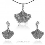 Silver jewelry SET Ginkgo leaf