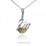 Silver pendant with green amber SWAN