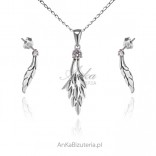Set of silver jewelry with zircon LEAF