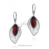 Large silver earrings with cherry amber