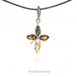 Silver pendant CROSS with colored amber