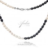 Beads made of natural white and black pearls Silver pr. 925