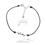 Silver bracelet LEAVES with a black string