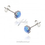 Silver earrings with blue opal on a stick