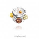 Silver charms with yellow and cognac amber for modular bracelets
