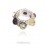 Silver charms with colored amber for bracelets