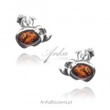 Silver earrings ELEPHANTS with amber