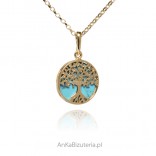 Silver plated pendant with blue turquoise TREE OF LUCK - size S