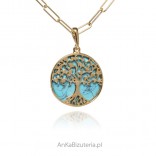 Silver plated pendant with blue turquoise TREE OF HAPPINESS - size L