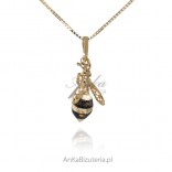 Gold-plated silver pendant with amber BEE - size S