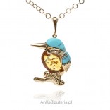 Silver gold-plated KINGAMOR pendant with turquoise and amber - large