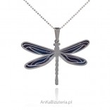 Silver dragonfly pendant on titanium