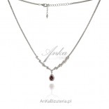 Silver necklace with white zircons and red PARIS marquise
