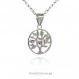 Silver pendant TREE OF HAPPINESS - small with colored zircons