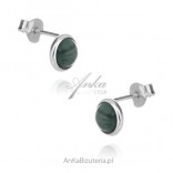 Silver earrings with green malachite