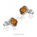 Silver earrings with amber CLOVERS