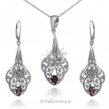 Silver jewelry set with marcasites and garnets