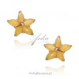 Gold-plated silver earrings FLOWERS with yellow amber