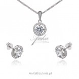 Set of silver jewelry with white zircon