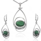 A set of silver jewelry with green malachite