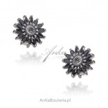 Silver FLOWERS earrings with sapphire zircons and marcasites