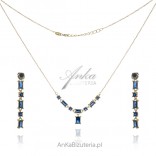 Gold-plated silver earrings and necklace with sapphire zircons