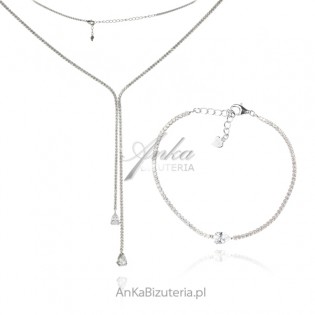 Biżuteria ślubna naszyjnik i bransoletka srebrna z cyrkoniami