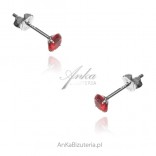 Delicate silver earrings with red zircon