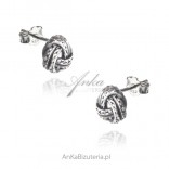 Silver earrings oxidized knots with tiny zircons
