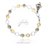 Silver bracelet with amber Bee on honeycombs