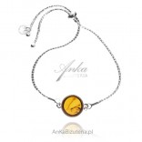 Silver bracelet with amber with stoppers - adjustable